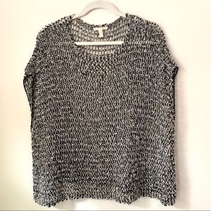 Eileen Fisher black and white open knit poncho